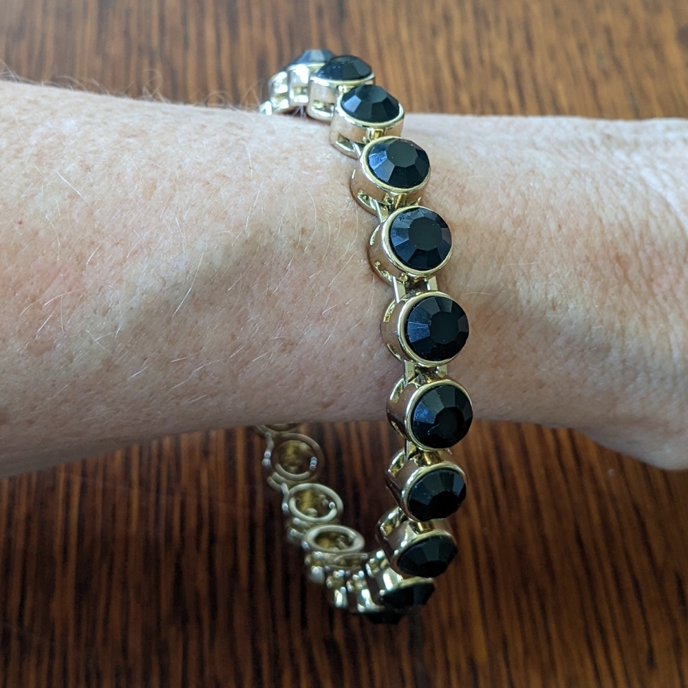 Chico's Gold-tone Bangle Bracelet  encircled with Black Stones